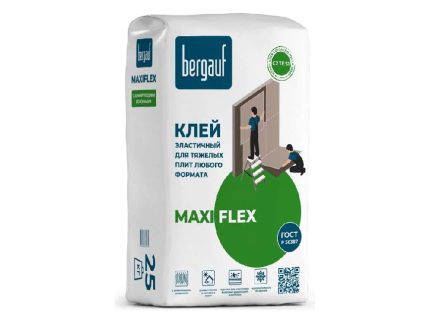 Клей эластичный для тяжелых плит любого формата Maxiflex, 25кг, Bergauf