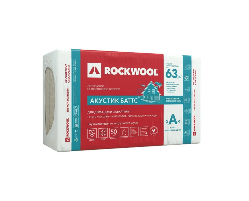 Каменная вата Rockwool Акустик Баттс 1000×600х100мм 5 шт 3 м2 утеплитель роквул