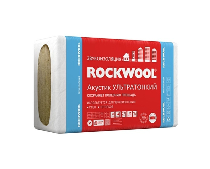 Каменная вата Rockwool Акустик Ультратонкий 1000×600х27мм 12 шт. упак 7,2 м2; 0,194 м3  роквул утеплитель